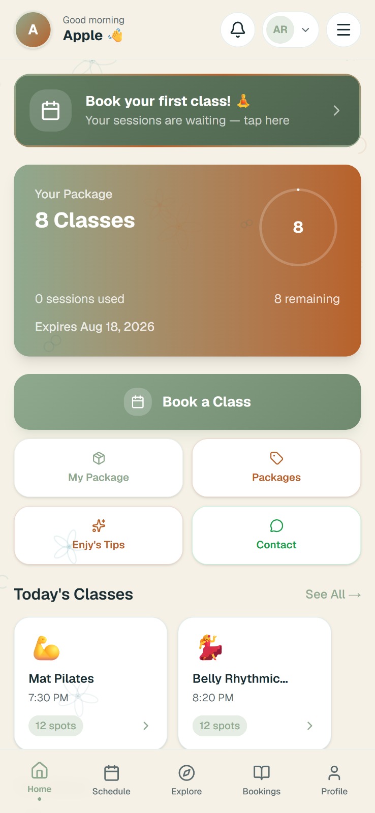 Class detail with booking