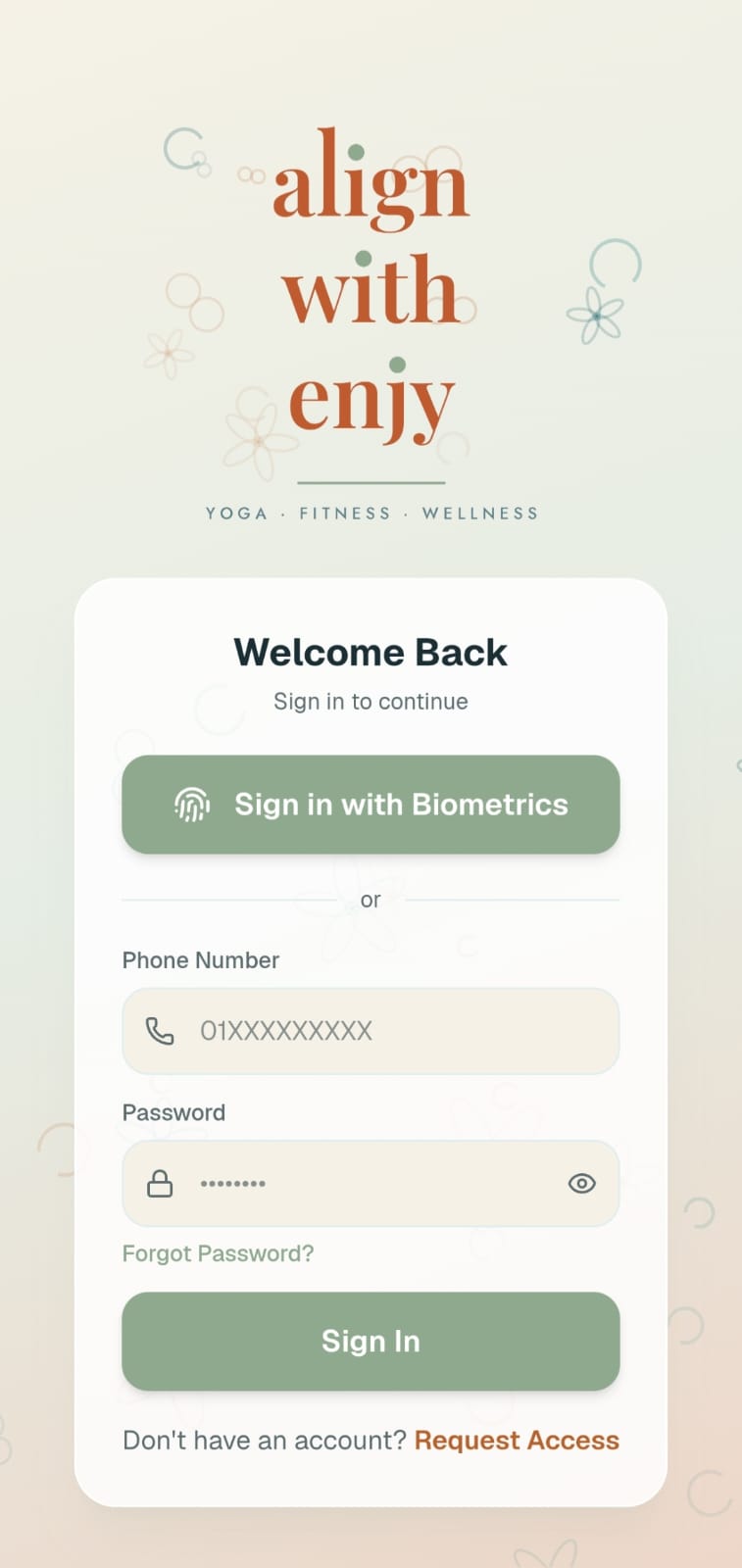 Login screen