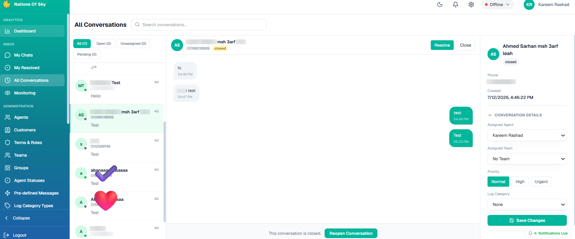 Open conversation with sidebar