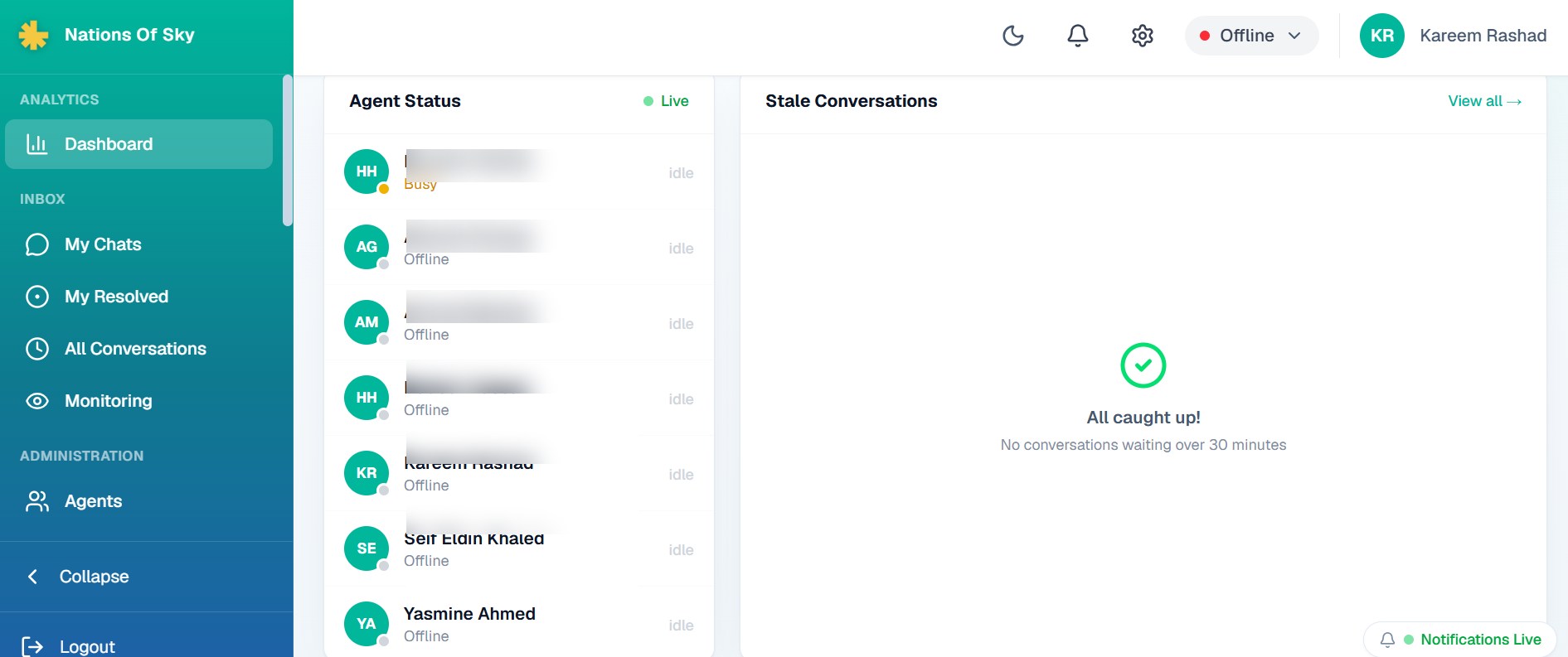 Agent status panel